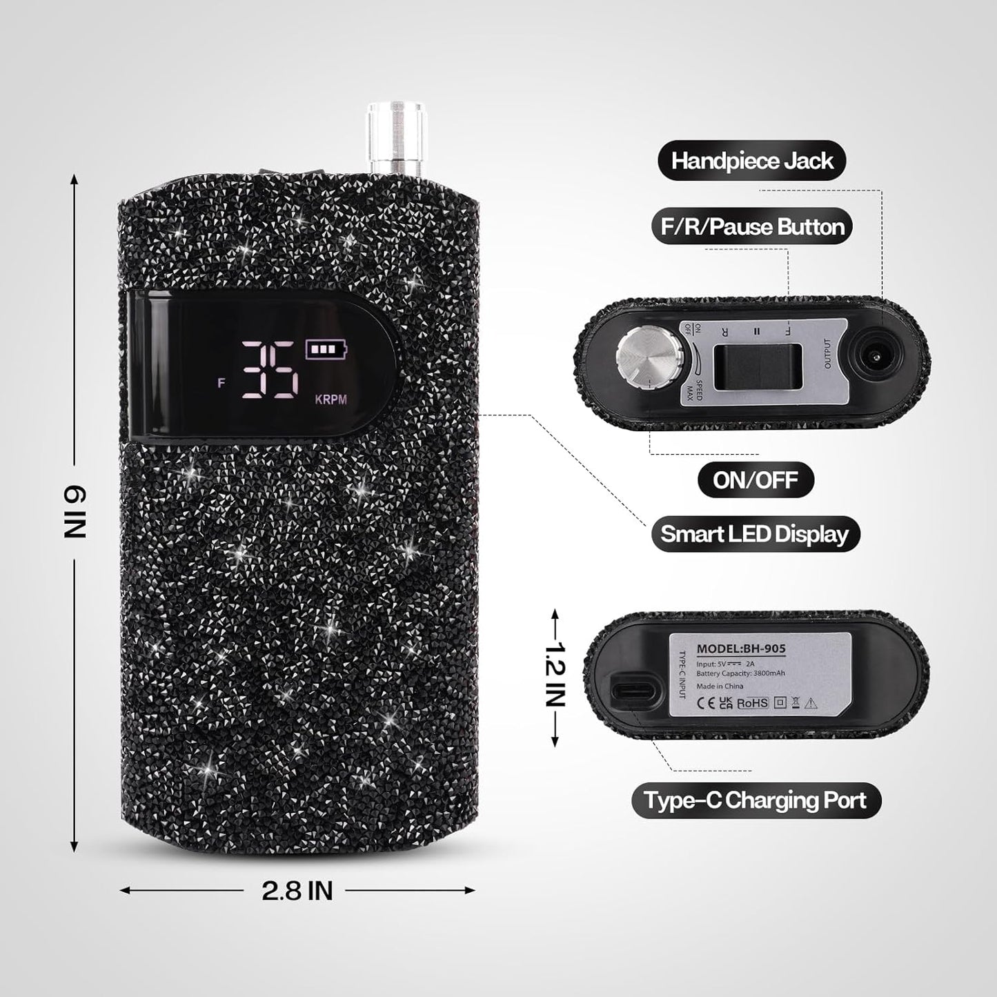 Crown™ Nail Lamp & Wand™ Nail Drill Bundle – Black Diamond