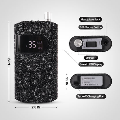 Wand™ Nail Drill - Black Diamond - 35,000 RPM Rechargeable