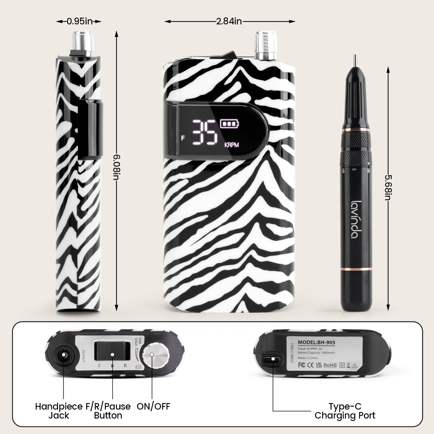 Crown™ Nail Lamp & Wand™ Nail Drill Bundle – Zebra Print